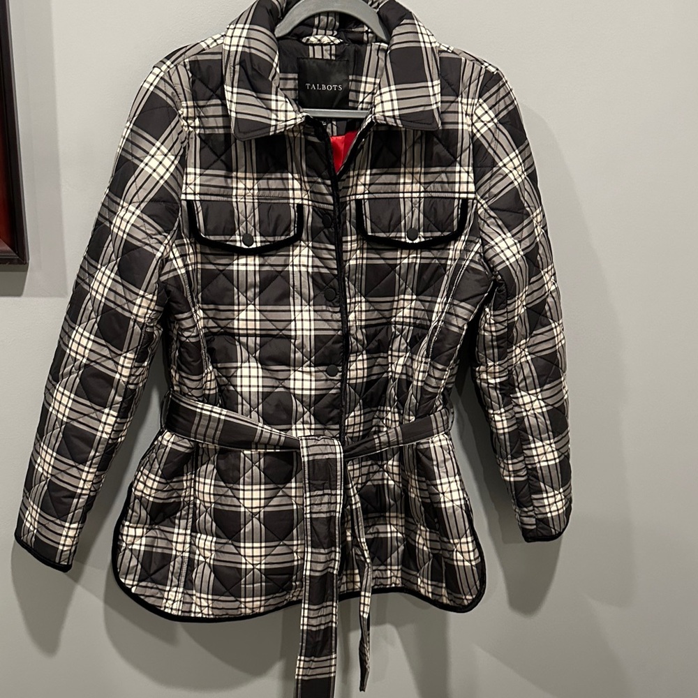 Talbots Black and White Plaid Utility Jacket